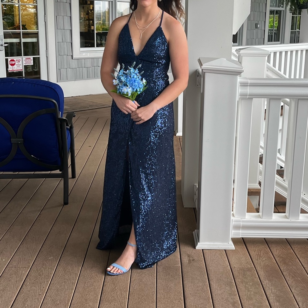 Navy Sequin Prom Dress